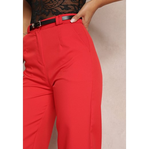 Czerwone Szerokie Spodnie z Paskiem z Imitacji Skóry Vortexi Renee M promocja Renee odzież