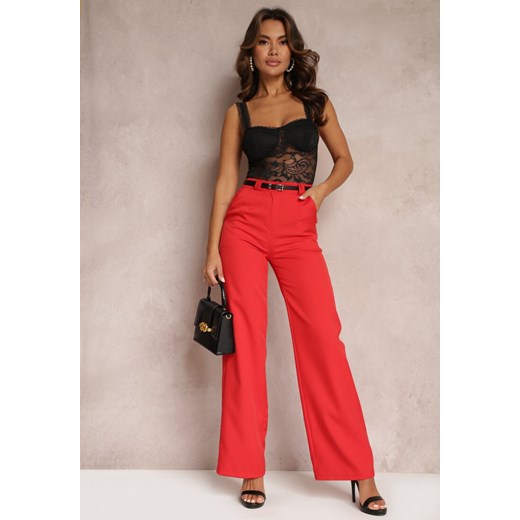 Czerwone Szerokie Spodnie z Paskiem z Imitacji Skóry Vortexi Renee M okazja Renee odzież
