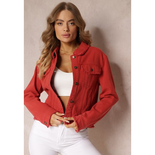 Czerwona Kurtka z Jeansu z Guzikami i Kołnierzem Lysima Renee XL okazyjna cena Renee odzież