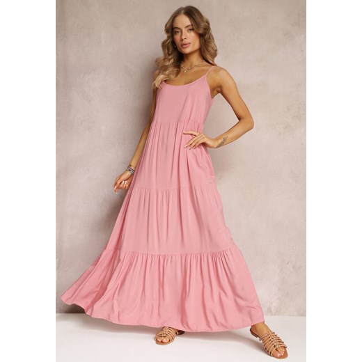 Różowa Sukienka Maxi z Wiskozy na Ramiączkach Avaja ze sklepu Renee odzież w kategorii Sukienki - zdjęcie 157099951