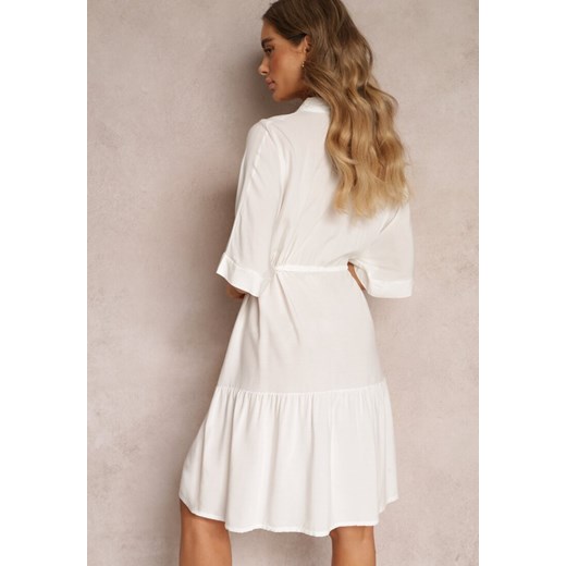 Biała Sukienka Koszulowa z Wiązanym Paskiem Zaire Renee XL Renee odzież okazja