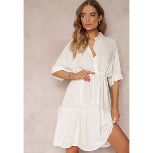 Biała Sukienka Koszulowa z Wiązanym Paskiem Zaire Renee XL Renee odzież okazyjna cena