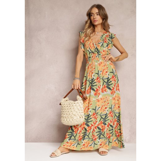 Zielona Sukienka Maxi z Falbankami i Cienkimi Gumkami w Pasie Bexla ze sklepu Renee odzież w kategorii Sukienki - zdjęcie 157100531