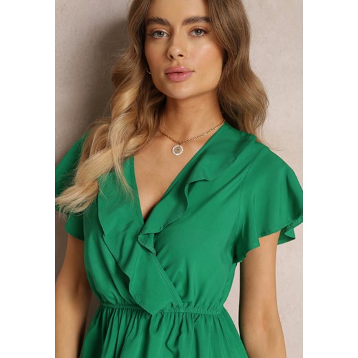 Zielona Sukienka Maxi z Kopertowym Dekoltem i Gumką w Talii Broka Renee L promocja Renee odzież