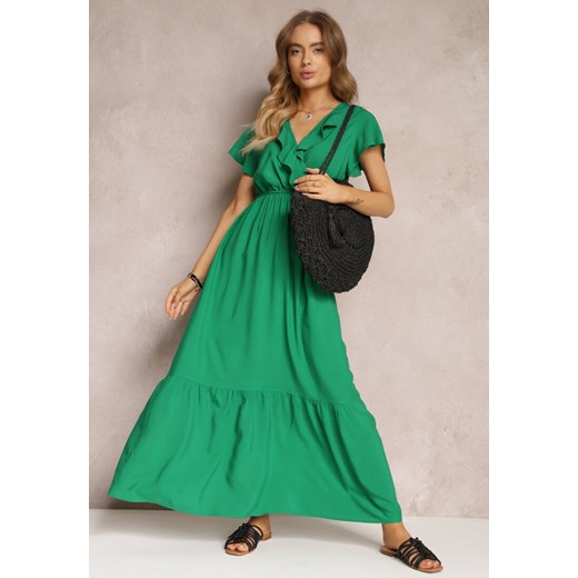 Zielona Sukienka Maxi z Kopertowym Dekoltem i Gumką w Talii Broka Renee L promocyjna cena Renee odzież