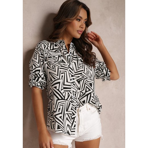 Biało-Czarna Koszula z Wiskozy w Geometryczny Print Jacelyn ze sklepu Renee odzież w kategorii Koszule damskie - zdjęcie 157100923