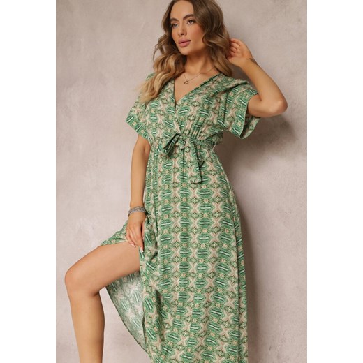 Zielona Rozkloszowana Sukienka z Wiskozy z Gumką w Pasie Branda Renee XL Renee odzież okazyjna cena