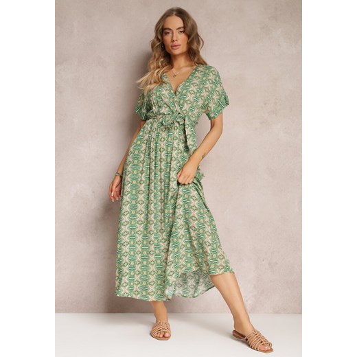 Zielona Rozkloszowana Sukienka z Wiskozy z Gumką w Pasie Branda Renee L wyprzedaż Renee odzież