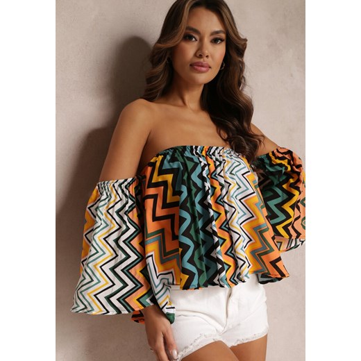 Pomarańczowo-Zielona Bluzka Hiszpanka z Rękawem 3/4 w Geometryczny Wzór Mefrasu Renee ONE SIZE promocyjna cena Renee odzież