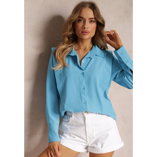 Niebieska Koszula z Kołnierzem i Przeszyciami Emoree ze sklepu Renee odzież w kategorii Koszule damskie - zdjęcie 157101753