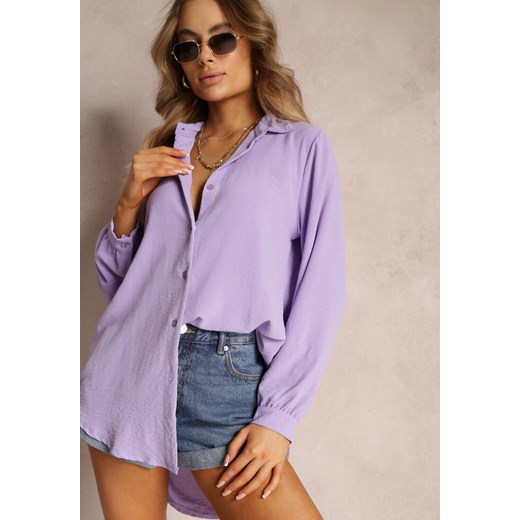 Fioletowa Koszula Przedłużona z Tyłu o Gładkiej Fakturze Darce ze sklepu Renee odzież w kategorii Koszule damskie - zdjęcie 157102812