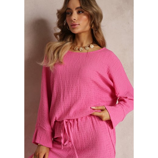 Różowa Bluzka z Rękawami 7/8 i Delikatnym Tłoczeniem Kylinn ze sklepu Renee odzież w kategorii Bluzki damskie - zdjęcie 157102822