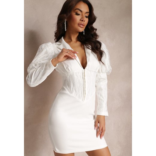 Biała Taliowana Sukienka Koronkowa Terezilya Renee M okazja Renee odzież