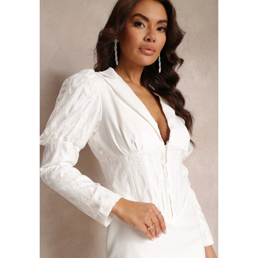 Biała Taliowana Sukienka Koronkowa Terezilya Renee S Renee odzież okazyjna cena