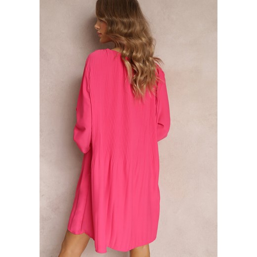 Różowa Plisowana Sukienka Mini z Długimi Rękawami Oversize Ticini Renee 2XL promocyjna cena Renee odzież
