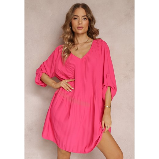 Różowa Plisowana Sukienka Mini z Długimi Rękawami Oversize Ticini Renee L Renee odzież okazyjna cena