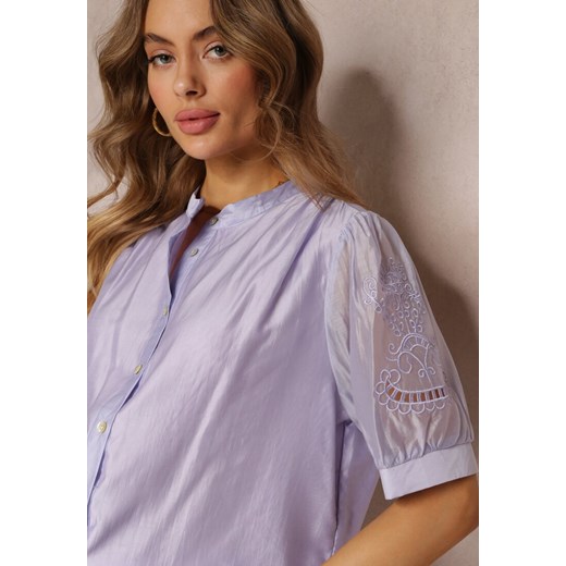 Fioletowa Koszula z Haftowanymi Rękawami Blam ze sklepu Renee odzież w kategorii Koszule damskie - zdjęcie 157104164