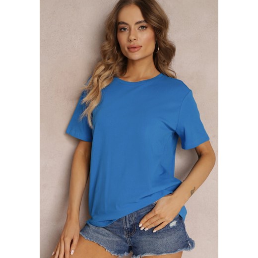 Niebieski T-shirt z Krótkim Rękawem i Okrągłym Dekoltem Volksa ze sklepu Renee odzież w kategorii Bluzki damskie - zdjęcie 157105504
