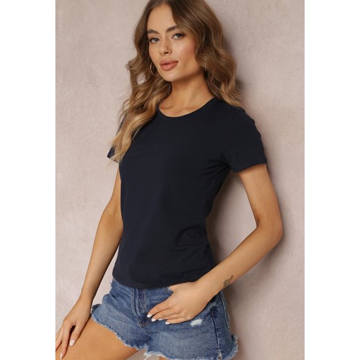Granatowy Bawełniany T-shirt Melinthe ze sklepu Renee odzież w kategorii Bluzki damskie - zdjęcie 157105544