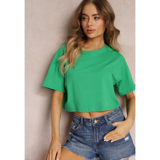 Zielony T-shirt o Fasonie Cropped Oversize Brighta Renee XS wyprzedaż Renee odzież
