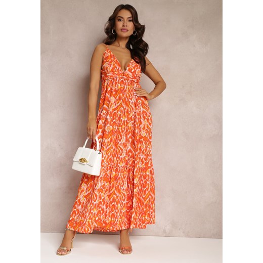 Pomarańczowa Sukienka Maxi na Regulowanych Ramiączkach z Abstrakcyjnym Wzorem Jerela ze sklepu Renee odzież w kategorii Sukienki - zdjęcie 157106180