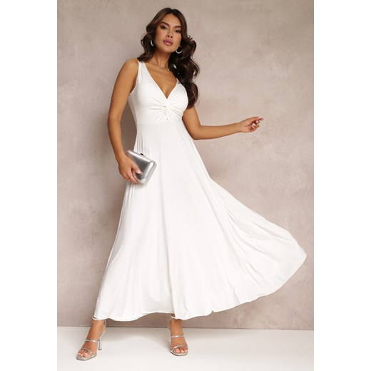 Biała Sukienka Maxi Bez Rękawów z Ozdobnym Marszczeniem na Biuście Eliphira ze sklepu Renee odzież w kategorii Sukienki - zdjęcie 157106240
