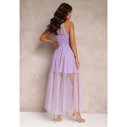 Fioletowa Sukienka Maxi z Tiulowego Materiału z Rozkloszowanym Dołem i Renee S okazyjna cena Renee odzież