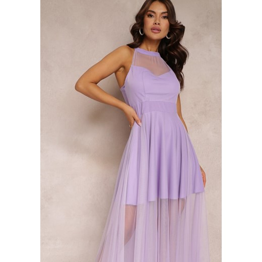 Fioletowa Sukienka Maxi z Tiulowego Materiału z Rozkloszowanym Dołem i Renee S okazja Renee odzież