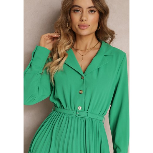 Zielona Koszulowa Sukienka z Paskiem i Plisowanym Dołem  Walisa Renee L okazyjna cena Renee odzież