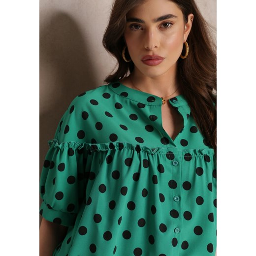 Zielona Bluzka w Kropki z Guzikami o Rozszerzanym Fasonie Bislia Renee ONE SIZE promocja Renee odzież