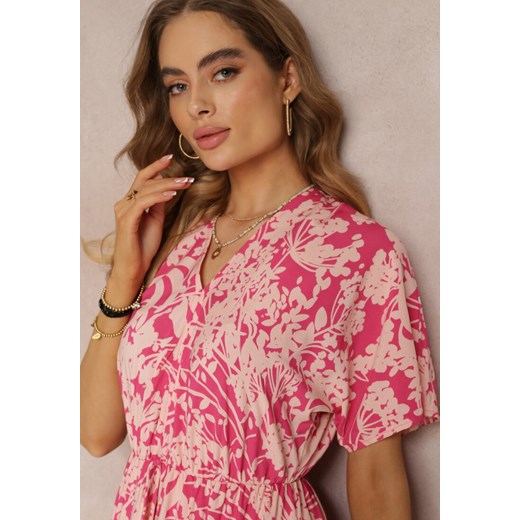 Sukienka Renee w kwiaty maxi z krótkim rękawem boho z dekoltem v 