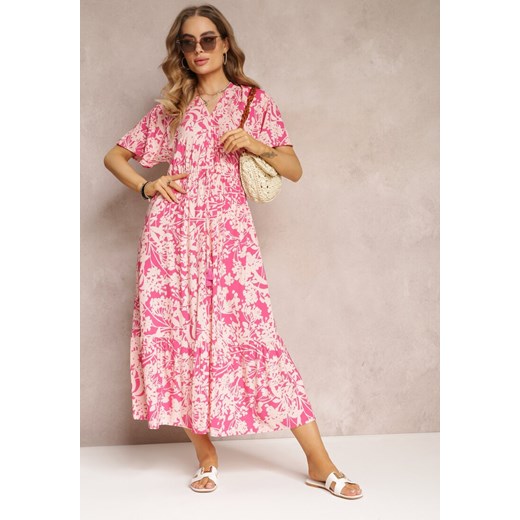 Sukienka Renee z dekoltem v z krótkim rękawem boho w kwiaty maxi 