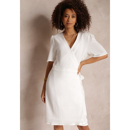 Biała Sukienka Kopertowa z Wiązaniem Swettia ze sklepu Renee odzież w kategorii Sukienki - zdjęcie 157109780