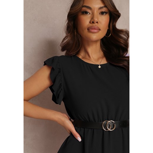 Czarna Sukienka Mini z Falbankami Paskiem i Gumką w Talii Lavada Renee ONE SIZE promocyjna cena Renee odzież