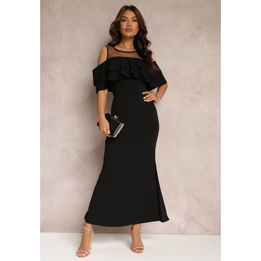 Czarna Sukienka Taliowana z Falbanką Lariphelia ze sklepu Renee odzież w kategorii Sukienki - zdjęcie 157110483
