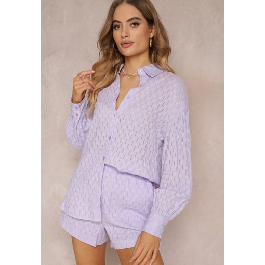 Fioletowy 2-częściowy Komplet z Elegancką Koszulą Oversize i Szortami Aphinthe Renee M promocja Renee odzież