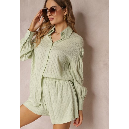 Zielony 2-częściowy Komplet z Elegancką Koszulą Oversize i Szortami Aphinthe ze sklepu Renee odzież w kategorii Komplety i garnitury damskie - zdjęcie 157110731