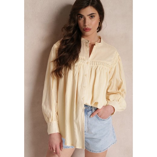 Beżowa Koszula z Bawełny z Ozdobnymi Wstawkami Lakinia ze sklepu Renee odzież w kategorii Koszule damskie - zdjęcie 157112033