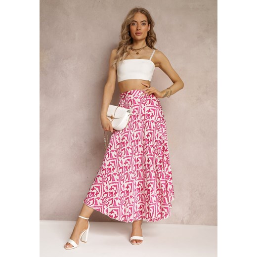 Fuksjowa Plisowana Spódnica Maxi w Fantazyjny Print Maritha ze sklepu Renee odzież w kategorii Spódnice - zdjęcie 157112492