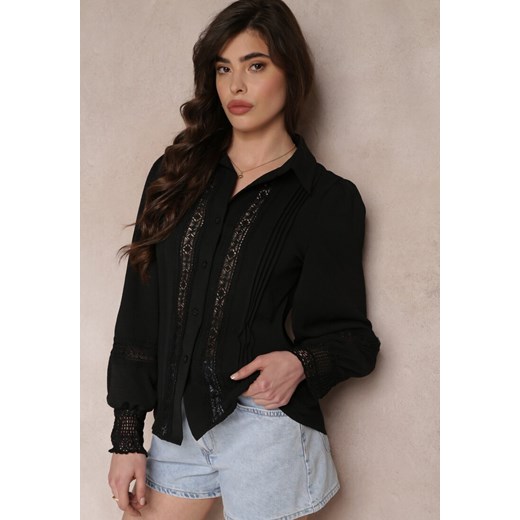 Czarna Koronkowa Koszula z Długimi Rękawami Haya ze sklepu Renee odzież w kategorii Koszule damskie - zdjęcie 157112840