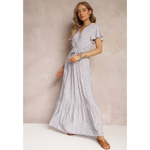 Jasnofioletowa Sukienka z Gumką w Talii i Wiązaniem z Wiskozy Daisyma ze sklepu Renee odzież w kategorii Sukienki - zdjęcie 157113062