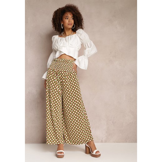 Jasnozielone Spodnie Culotes z Szerokimi Nogawkami i Gumką w Talii Demia ze sklepu Renee odzież w kategorii Spodnie damskie - zdjęcie 157113151