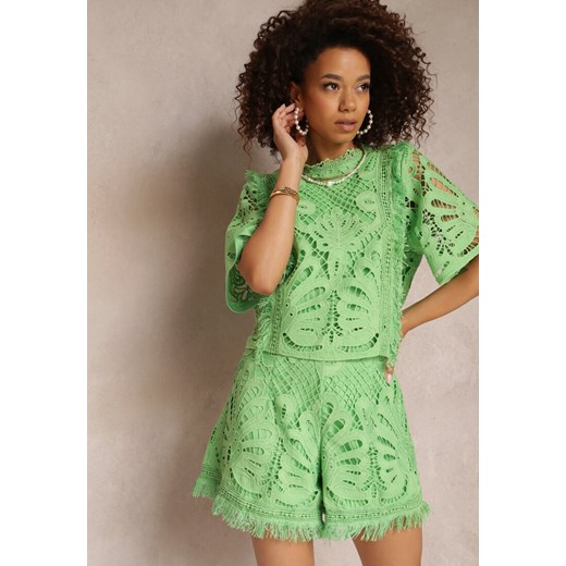 Zielony Koronkowy Komplet 2-częściowy z Bluzką i Szortami Takinn ze sklepu Renee odzież w kategorii Komplety i garnitury damskie - zdjęcie 157113741
