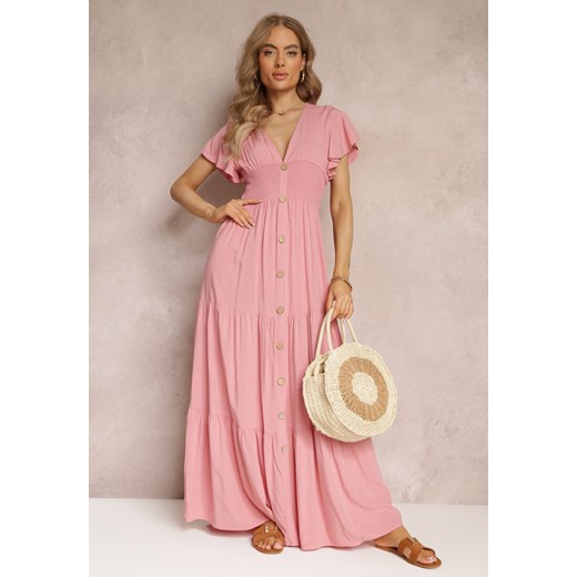Jasnoróżowa Sukienka z Wiskozy Lobsy ze sklepu Renee odzież w kategorii Sukienki - zdjęcie 157114230
