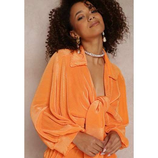 Pomarańczowa Bluzka Nietoperz z Plisowaniem i Ozdobnym Węzłem Miriamis Renee ONE SIZE promocja Renee odzież