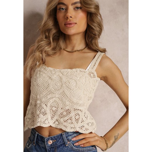 Beżowy Koronkowy Tank Top z Bawełny Hassia Renee ONE SIZE promocyjna cena Renee odzież