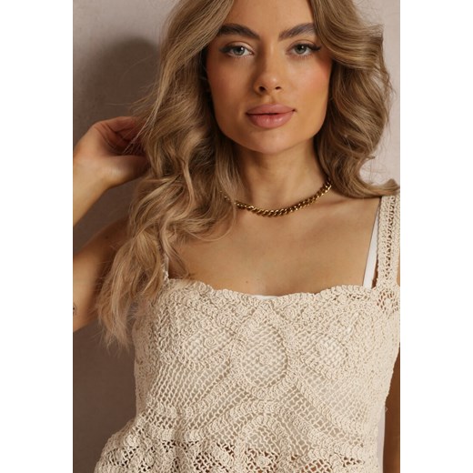 Beżowy Koronkowy Tank Top z Bawełny Hassia Renee ONE SIZE wyprzedaż Renee odzież