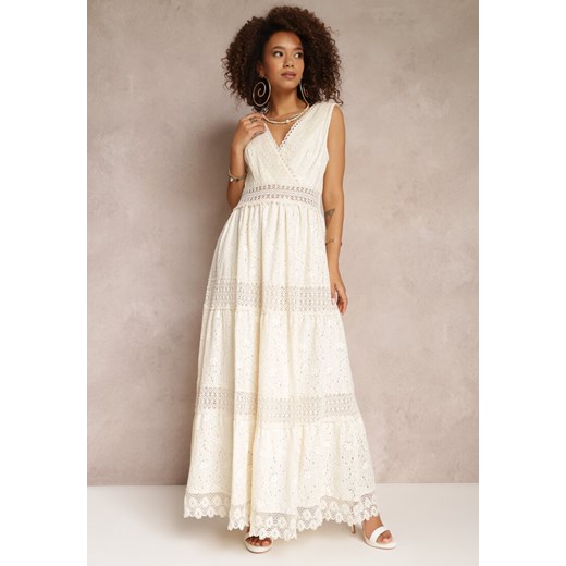 Beżowa Kopertowa Sukienka Maxi z Wiązaniem na Plecach z Koronkowej Tkaniny Sonaia ze sklepu Renee odzież w kategorii Sukienki - zdjęcie 157114670