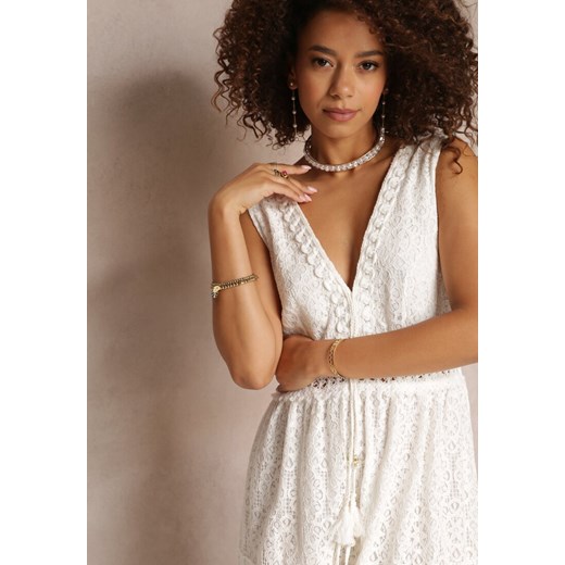 Biała Sukienka Maxi z Koronkowej Tkaniny z Wiązaniem przy Dekolcie Nodaia Renee M wyprzedaż Renee odzież