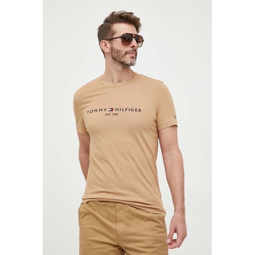Tommy Hilfiger t-shirt bawełniany kolor beżowy z aplikacją MW0MW11797 ze sklepu ANSWEAR.com w kategorii T-shirty męskie - zdjęcie 157127970